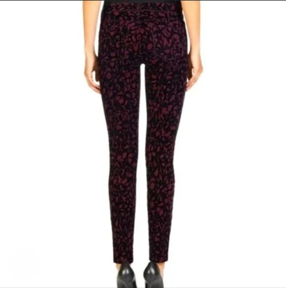 J Brand Mulberry Brocade Maroon Black Velvet Overlay Skinny Pants Designer 27